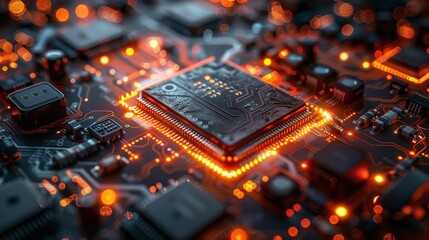 Poster - Illuminated Microchip Circuit Board Technology Detail