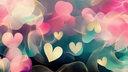 Leinwandbilder - Soft swirls of color and golden hearts create a whimsical and festive atmosphere, fitting for events celebrating love and joy