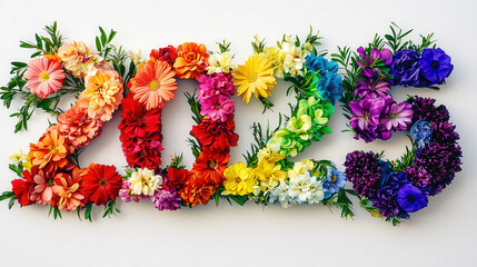 Poster - Brightly colored flowers form the digits for 2025, showcasing a vibrant display perfect for spring festivities and celebrations