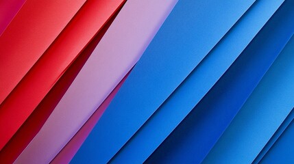 Vibrant diagonal stripes in gradient hues from deep red to light pink and various shades of blue create a dynamic, modern abstract background design.