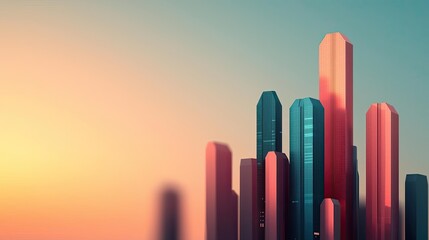 Poster - Modern skyscrapers reflecting sunset colors against a gradient sky.