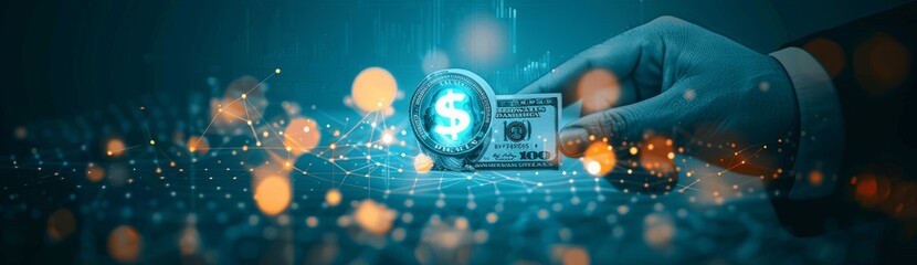 Aufkleber - Closeup of US dollar bill with stock market chart in the background representing financial and investment concepts