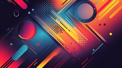 Poster - Abstract Geometric Composition with Vibrant Gradient Colors and Dynamic Lines