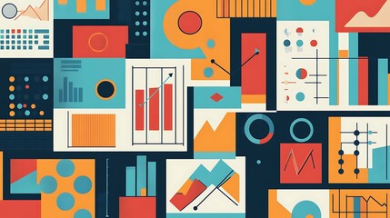 Poster - Abstract Collage of Data Visualization Charts and Graphs in Geometric Style