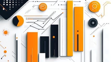 Poster - Abstract Data Visualization: Orange and Black Geometric Charts and Graphs