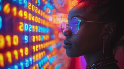 Aufkleber - African Man in Glasses with Digital Screens Neon High-Tech Cybersecurity