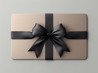Poster - Black Gift Card with Ribbon on Grey Background - 3D Rendering Mockup