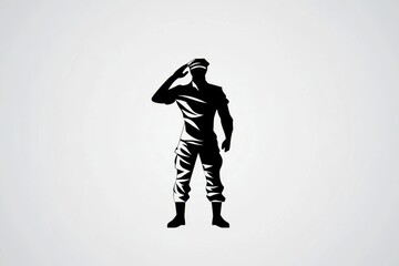 Poster - A minimalist icon of a soldier saluting, designed with simple black-and-white lines and a clean aesthetic
