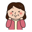 © てがきっず - ガッツポーズをしているピンクのカーディガンを着たおばさん
