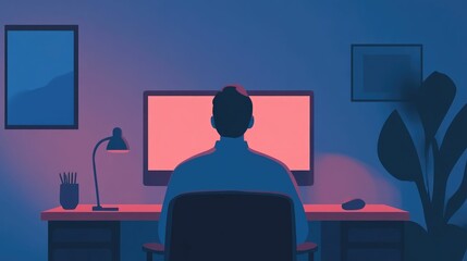 Poster - A cozy and comfortable home office setup with a desk computer plant and other modern decor elements symbolizing a balanced lifestyle and job stability for remote or freelance work