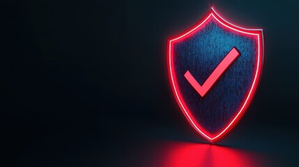 Poster - A glowing shield with a checkmark symbolizing security and approval, set against a dark background.