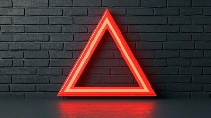Poster - A glowing red triangular neon sign against a dark brick wall, creating a modern and striking visual effect.