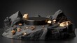 © Tatyana - Modern Black Gold Product Display with Rocks and Cylinder Podium Showcase