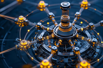 empowering through technology. futuristic quantum computing hub with glowing elements and intricate 