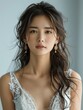 © k - Portrait of Beautiful Korean Woman in Wedding Dress with Golden Earrings