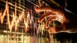 © RaNy - Create a techno background of a transparent hand touching a three-dimensional stock chart