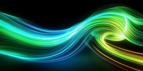 Wall Mural - Dynamic Neon Green and Blue Light Trails Abstract Wallpaper