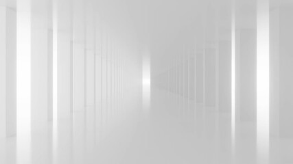 Poster - futuristic minimalist corridor in white seamless looping animation