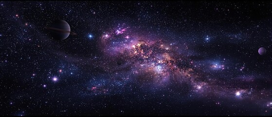 a breathtaking panorama of the night sky featuring a stunning array of stars, planets, and asteroids