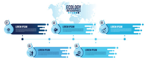Poster - infographic eco water blue design elements process 5 steps or options parts with water bottle.ecolog