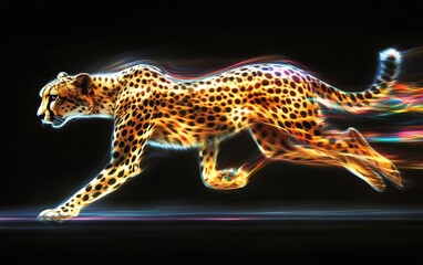 Poster - Sleek Cheetah in Motion with Colorful Swirls
