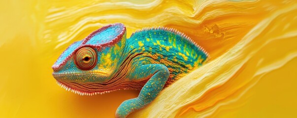 Poster - Colorful Chameleon Blending into Abstract Background