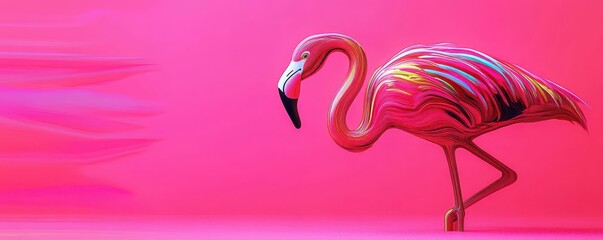Poster - Abstract Flamingo with Colorful Lines on Vibrant Background