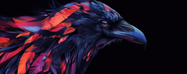 Poster - Abstract Raven Art with Colorful Feathers