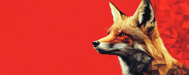 Poster - Fox With Sharp Angular Shapes on Vibrant Background