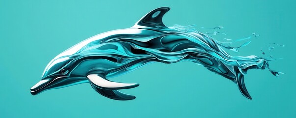 Poster - Abstract Dolphin Swimming Through Waves