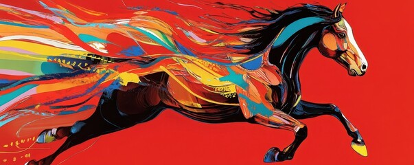 Poster - Vibrant Abstract Horse with Flowing Mane