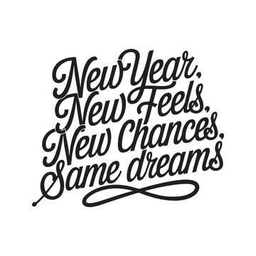 Handwritten brush-type lettering of Happy New Year 2025, Silhouette Calligraphy typography.