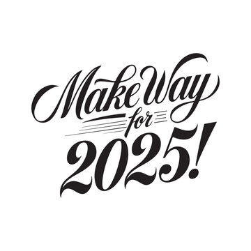 Handwritten brush-type lettering of Happy New Year 2025, Silhouette Calligraphy typography.