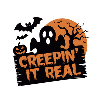 Happy Halloween Silhouette lettering calligraphy typography with bats, spiders, and pumpkins. Vector