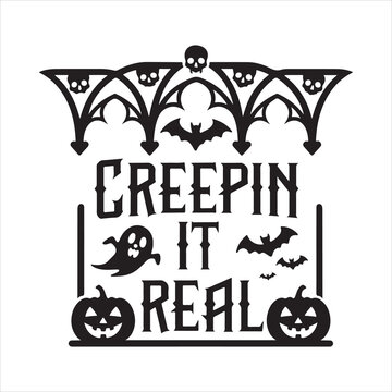 Happy Halloween Silhouette lettering calligraphy typography with bats, spiders, and pumpkins. Vector