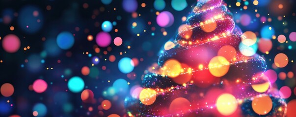 Aufkleber - Abstract Festive Christmas Tree with Colorful Lights