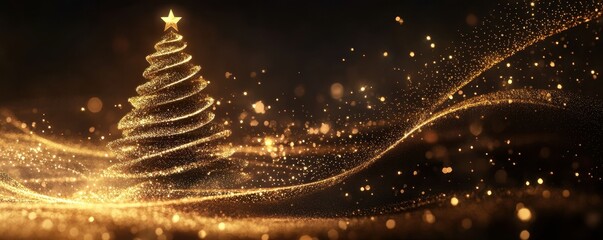 Aufkleber - Elegant Christmas Tree Silhouette with Golden Sparkles