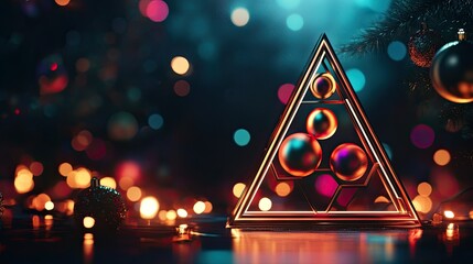 Poster - Modern geometric Christmas tree frame with futuristic design