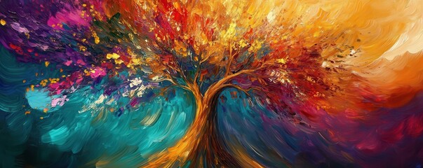 Poster - Colorful Abstract Tree in Vibrant Shades