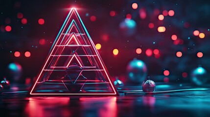 Poster - Modern geometric Christmas tree frame with futuristic design