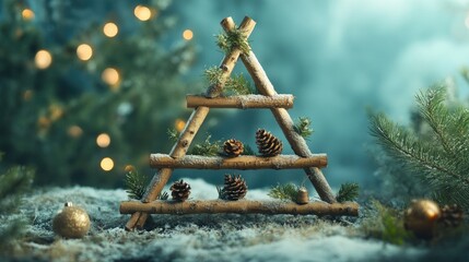 Poster - Rustic geometric Christmas tree frame with natural elements