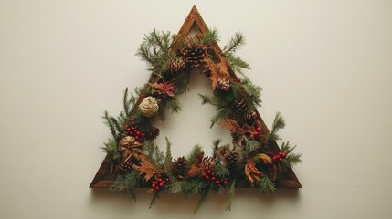 Poster - Rustic geometric Christmas tree frame with natural elements