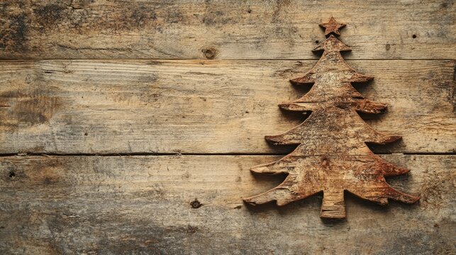 Rustic outline of a Christmas tree with natural textures and earthy tones