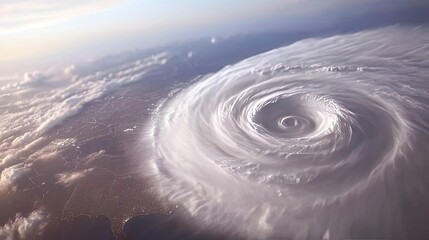 Poster - Aerial view of a powerful hurricane swirling over the ocean and land.