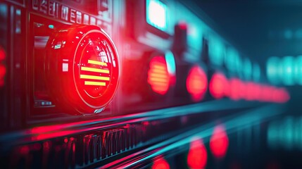 Aufkleber - Close-up of digital control panel with glowing buttons and knobs.