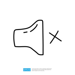 Poster - The image depicts a simple graphic of a speaker with a cross symbol, indicating the concept of mute or sound off.