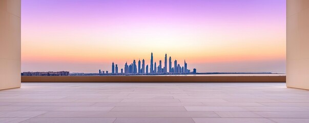 Poster - Stunning skyline view at sunset, showcasing modern buildings against a vibrant sky.