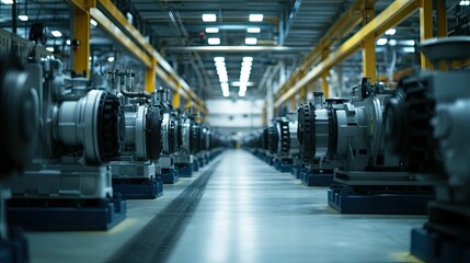 Poster - Industrial Manufacturing Facility Featuring Rows of Precision Turbines and Large Machinery in a Modern Production Environment