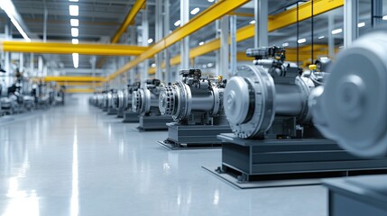 Poster - Industrial Factory Interior Featuring Advanced Machinery and Equipment for Manufacturing Process in Modern Production Facility with Bright Lighting and Clean Environment