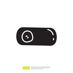 Poster - A simple, stylized illustration of an oval-shaped object with a circular detail, possibly representing a button or a small gadget.
